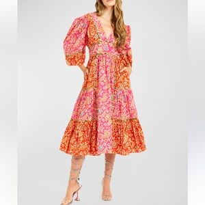 Love‎ The Label Women's Alessandria Mix Print Tiered Midi Dress